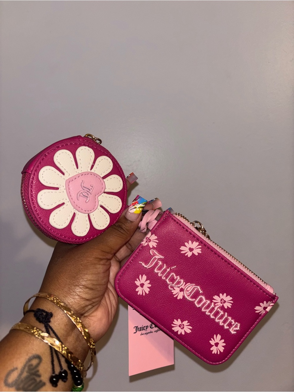 Juicy Couture Hot Pink Floral Coin Pouch and Zip Card Case
